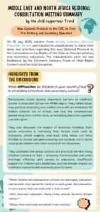 Extracted from MENA Regional Consultation Meeting Summary by child rapporteur report